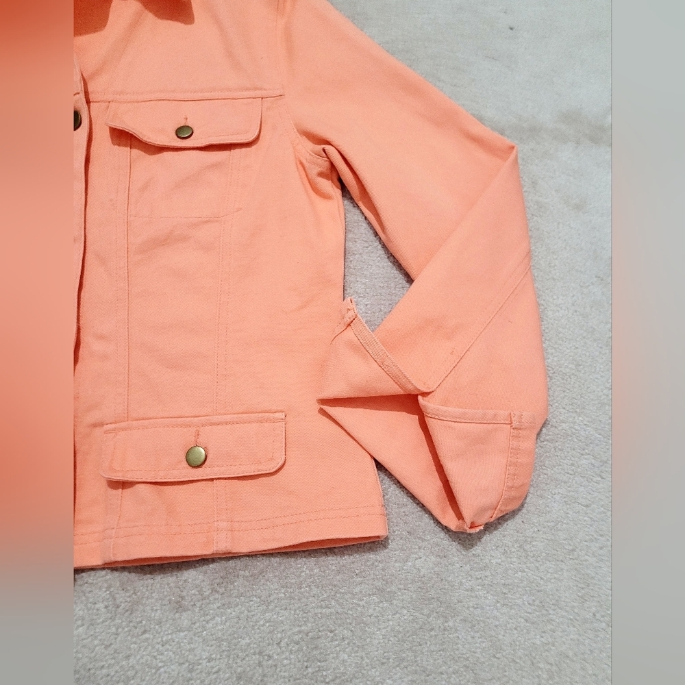 Chadwick’s Peach 100% Cotton Utility Jacket Women’s Size 6 Button Front - Picture 7 of 12